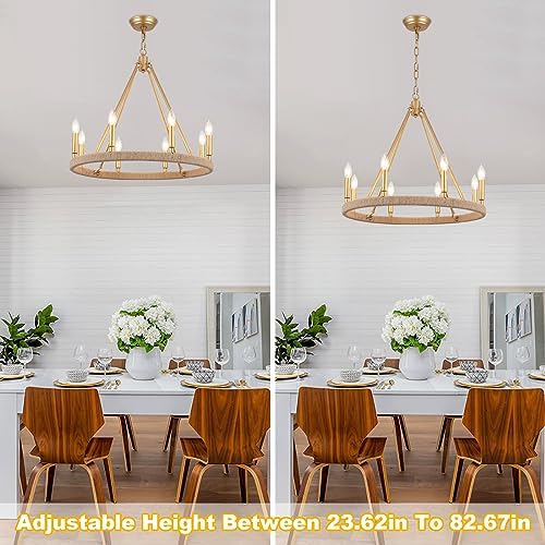 Gold Farmhouse Chandelier 8 Light Modern Metal Round Pendant Light