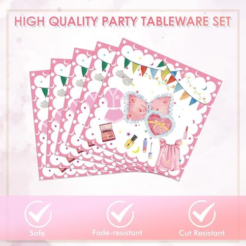 40Pcs Pink Pajama Decor Plates Napkins Set