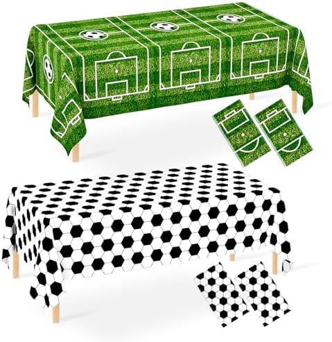WNINK Soccer Party Tablecloth 4 Pack 54x108 Inch