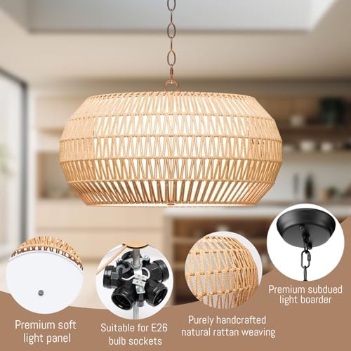 Large Fabric Basket Rattan Chandelier with 5 Lights