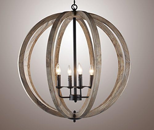 285 Inch Wide 4 Light Rustic Chandelier with Wood Frame
