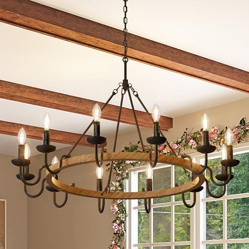 Wellmet Rustic Wagon Wheel Chandelier 12 Light