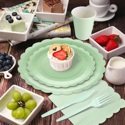 Light Green Party Tableware Set 144Pcs for 24 Guests