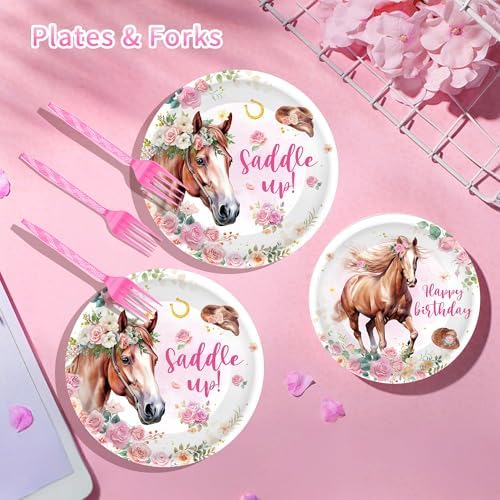 96 Pcs Horse Birthday Party Tableware Set for Girls