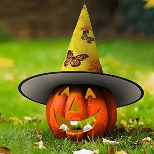 Yellow Flowers Butterflies Print Witch Hat for Halloween Parties