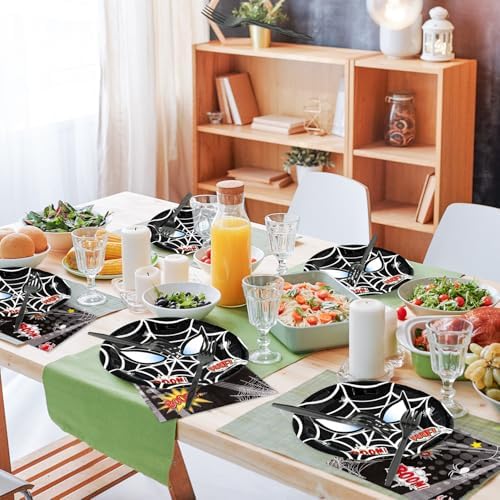 Black Spider Party Plates Napkins Forks 96PCS Set
