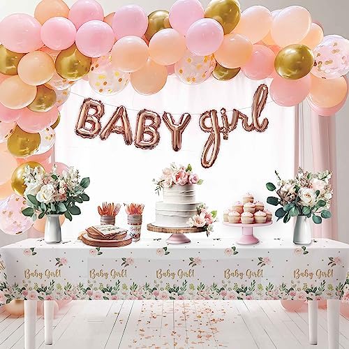 Baby Shower Tablecloth 3pc Set Rose Pink Floral Design