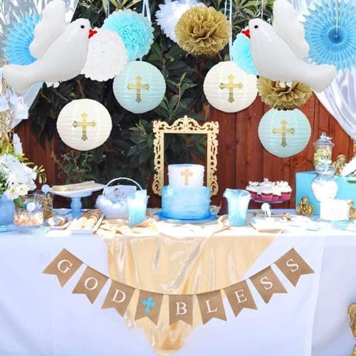 8 Piece White Peace Dove Mylar Balloons with Gold Cross