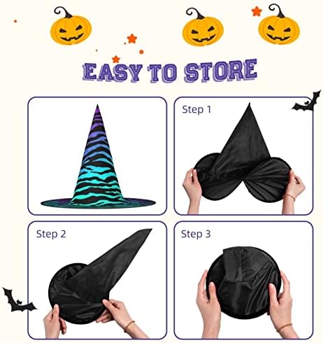 Jbyjbx Purple Blue Green Camouflage Zebra Stripes Witch Hat for Halloween Parties