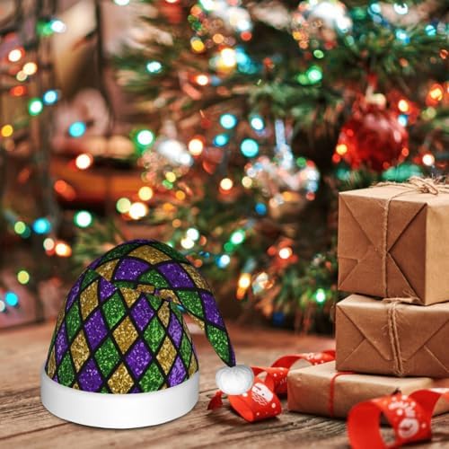 Mardi Gras Shiny Green Purple Santa Hat for Kids