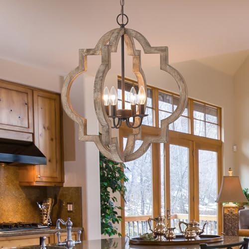 22 Rustic Oak Farmhouse Chandelier 4-Light Pendant Lighting