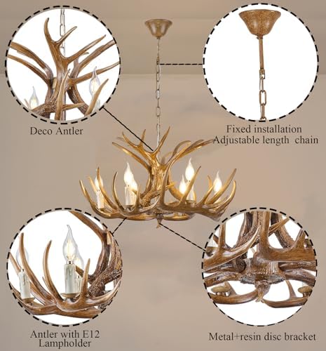 Brown Rustic Antler Chandelier 6 Light Farmhouse Style