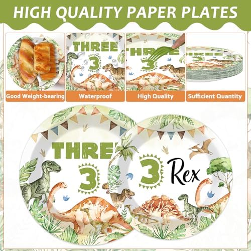 Dinosaur 3rd Birthday Party Tableware Set 96PCS
