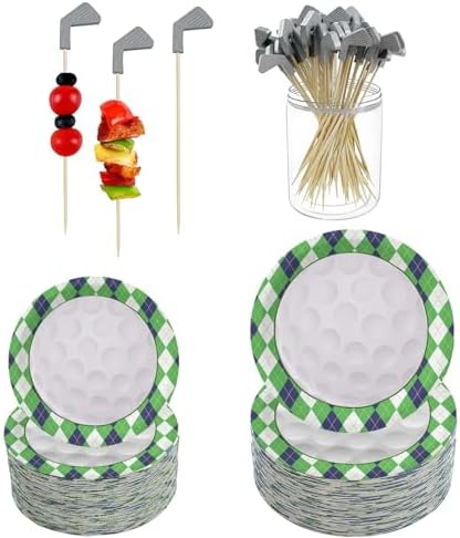 Puraikcmi Golf Themed 150Pcs Party Plates and Toothpicks Set
