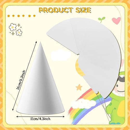 Qilery 100 Pcs White Party Cone Hats DIY for Kids Adults