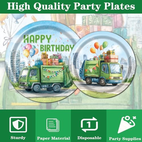 Trash Truck Birthday Plates and Napkins Set 96PCS