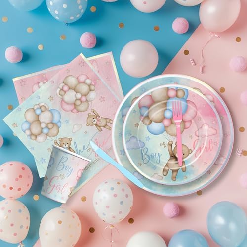 Bear Gender Reveal Party Tableware Set - 24 Pieces