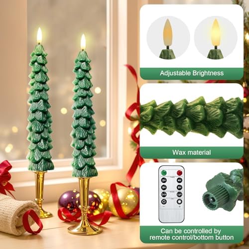 6PCS LED Flameless Tree Taper Candles with Remote and Timer