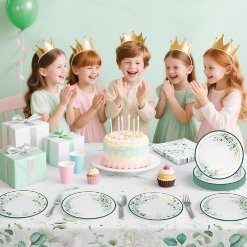 40 Pcs Sage Green Plates and Napkins Set
