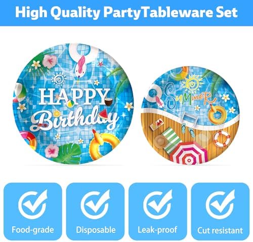 140Pcs Pool Party Tableware Set for 20 Guests