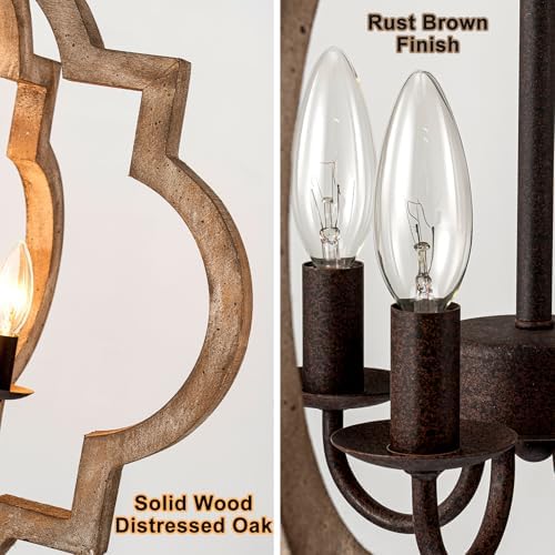 22 Rustic Oak Farmhouse Chandelier 4-Light Pendant Lighting