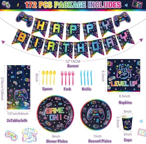 Tiamon 172 PCS Video Game Party Decor Set