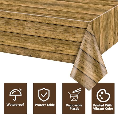 4pcs Wood Grain Tablecloth for Birthday Parties and Barbecues