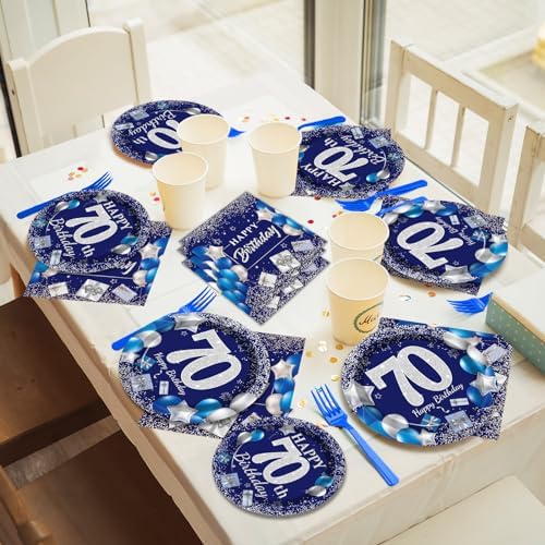 96 Pcs 70th Birthday Plates Decor for 24 Guests