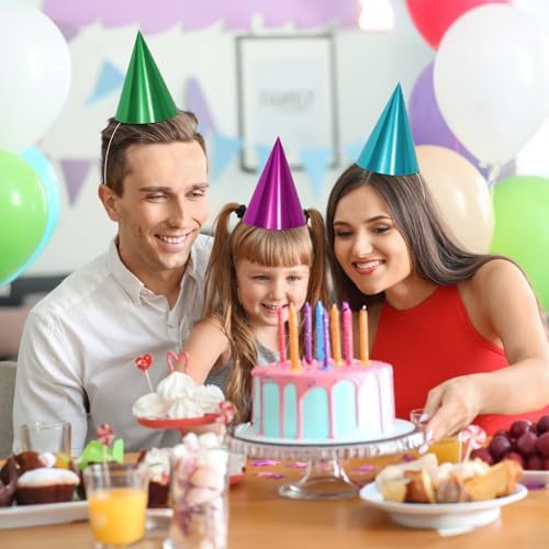 HEYTIMI 40 or 80 Pcs Metallic Cone Party Hats with Elastic String