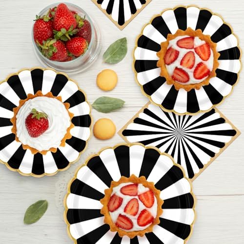 96PCS Black and White Party Plates Set for 24 Guests