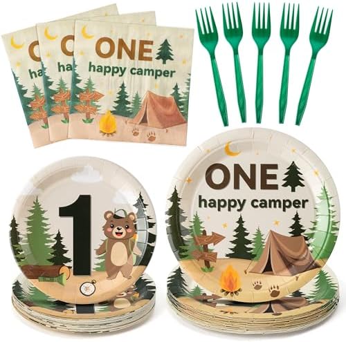 Happy Camper Themed 96Pcs Party Tableware Set