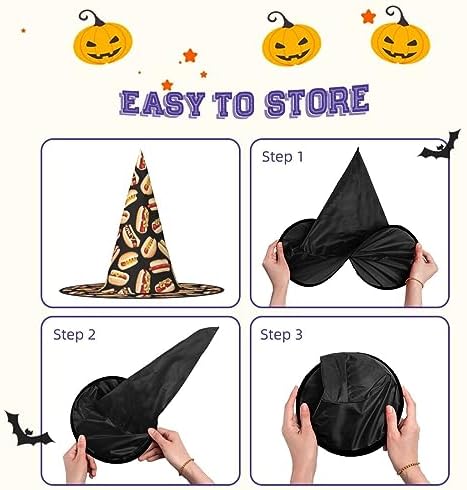 Fun Food Hot Dogs Print Halloween Witch Hat for Parties