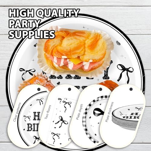 Grencian 96Pcs Black Bow Decor Plates Party Supplies