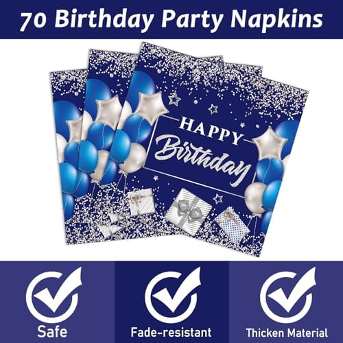 96 Pcs 70th Birthday Plates Decor for 24 Guests