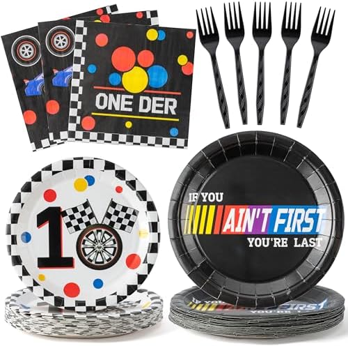 Racing Car First Birthday Party Supplies Set for 24 Guests