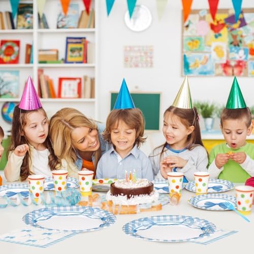 96Pcs Blue Bow Plates Napkins Forks Set for Birthday Party