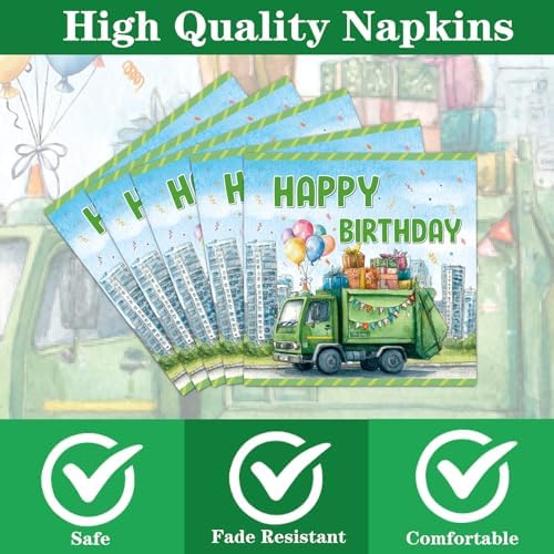 Trash Truck Birthday Plates and Napkins Set 96PCS