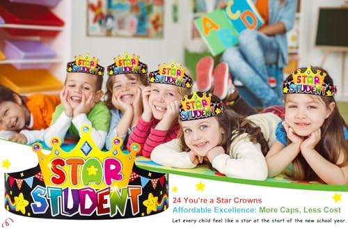 Sicohome Star Student Paper Crowns 24pcs Adjustable Hats for Classroom Rewards