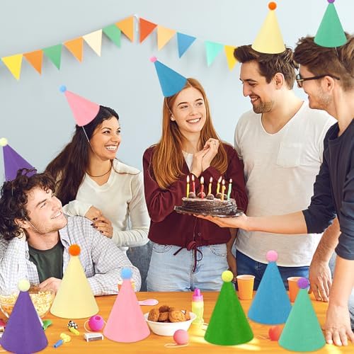 12 Pack Rainbow Cone Hats For Birthday Parties