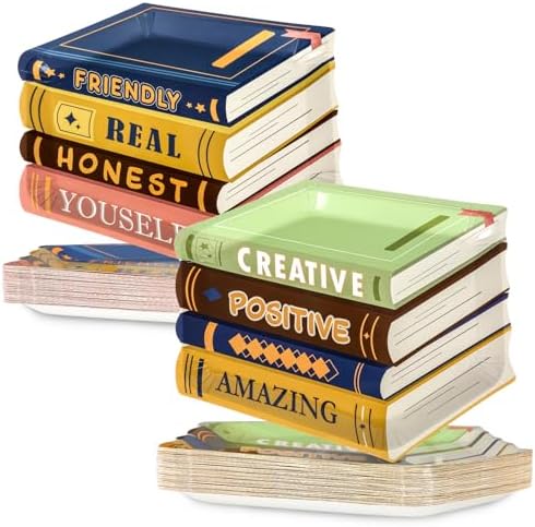 50PCS Book Themed Disposable Plates for Party and Birthday