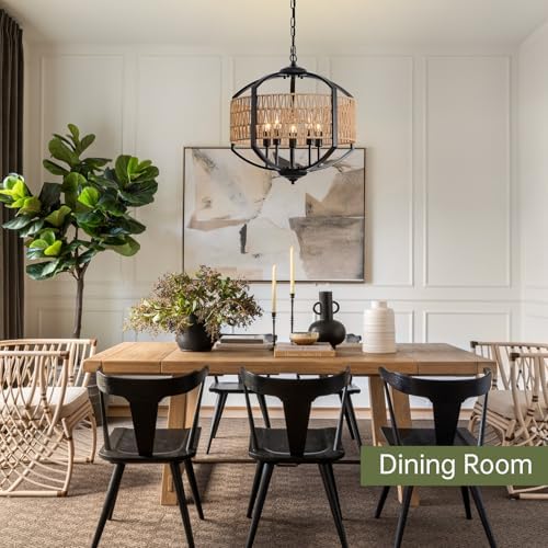 5-Light Rattan Chandelier Modern Farmhouse Style
