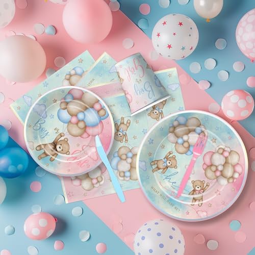 Bear Gender Reveal Party Tableware Set - 24 Pieces