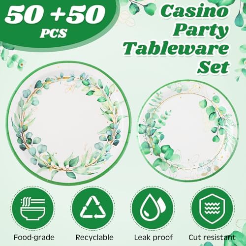Mumufy 100 Pack Sage Green Paper Plates for Parties