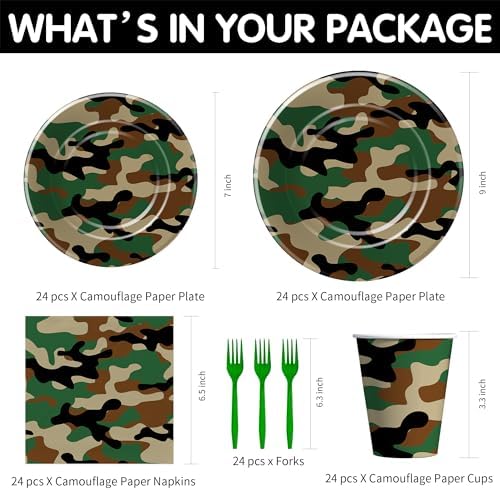 Camouflage Plates Napkins Party Decorations Set for 24 Guests