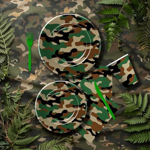Camouflage Plates Napkins Party Decorations Set for 24 Guests