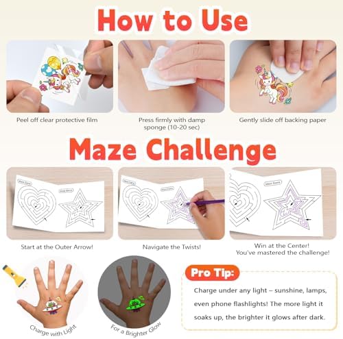 PARTYWIND 576PCS Glow Temporary Tattoos Kids Party Favors with Maze Games