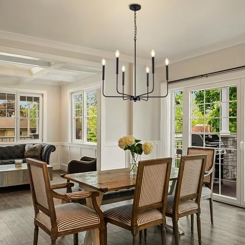 ZUYURT Black Chandelier 6-Light Farmhouse Ceiling Light Fixture with Chain