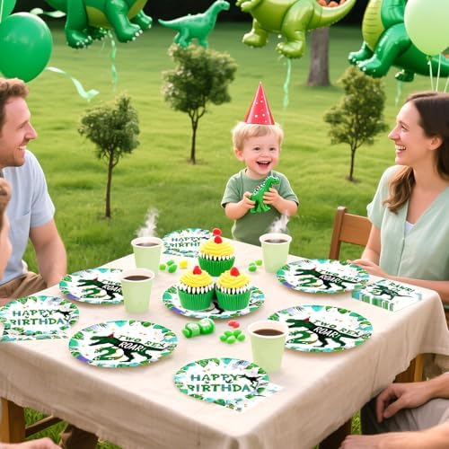 Grencian 96PCS Dinosaur 2nd Birthday Tableware Set for 24 Guests