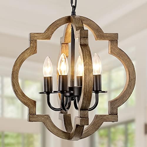 Farmhouse Orb Chandelier 4-Light Rustic Wood