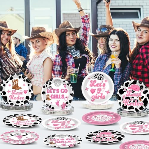 48Pcs Western Cowgirl Party Plates with Disco Designs